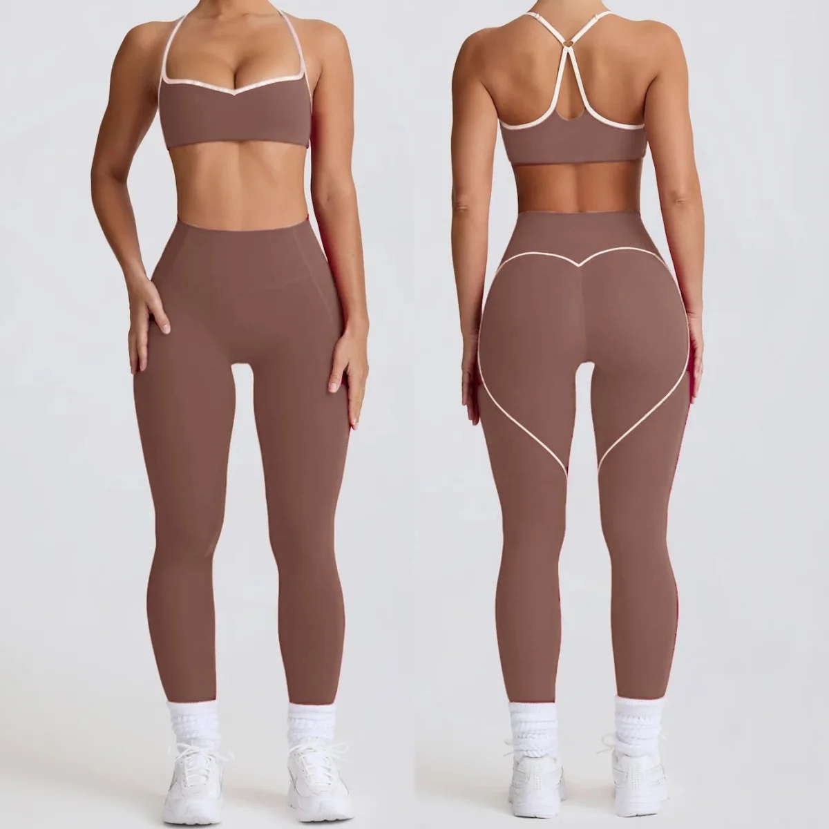 

2 Pieces Women's Yoga Clothing gym set Peach Heart sports bra Hip Lifting leggings Female Fitness Suit workout clothes for women