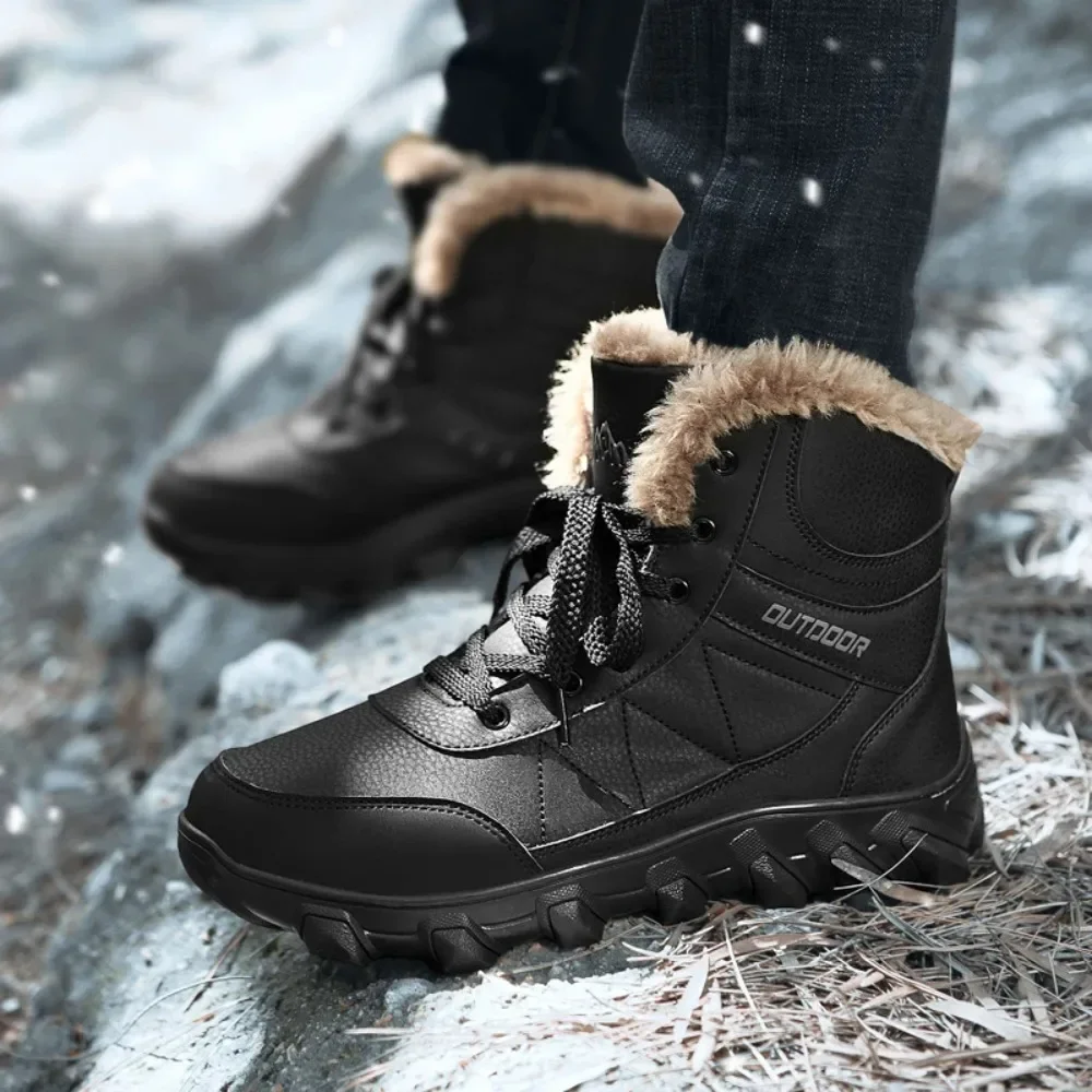 

2025 Winter Snow Boots Men Outdoor Shoes High-top Lace-up Anti-slip Ankle Boots Keep Warm Comfortable Plush Casual Shoes Men