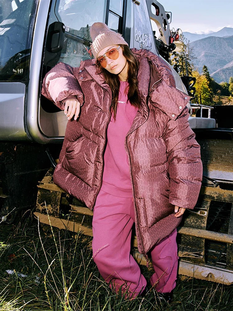 Dámská ležérní tištěná mikina s kapucí, elegantní stojáček, zipy, kapsa, dlouhý rukáv, dámské svrchní oblečení, 2025 zimní dámská zahuštěná bunda - náhled 3