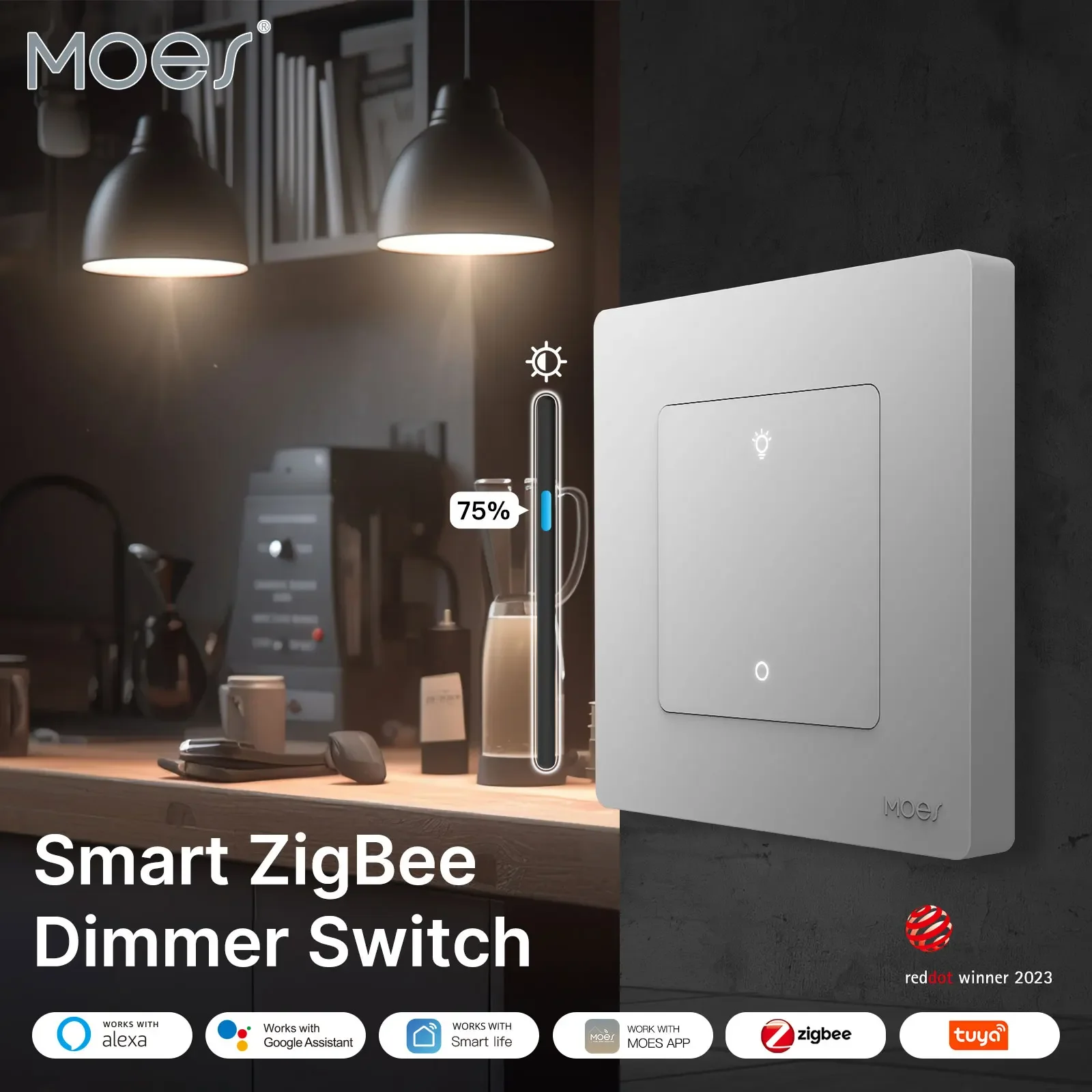 

Умный регулятор света MOES Star Ring Series ZigBee, приглушаемый переключатель для быстрого регулирования яркости, работает с приложением Alexa Google Home, 1-3 клавиши