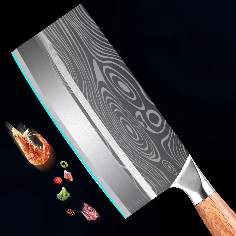 Heavy Cleaver Knife Laser Damascus Blade Wood Handle Kitchen Knives Chef Cleaver Meat Chopping Vegetables Butcher Slicing Knife