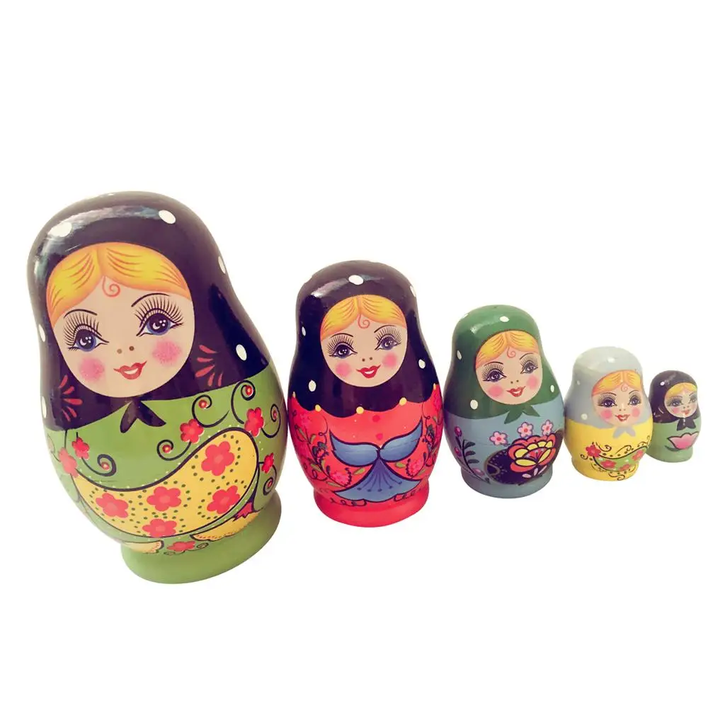 Set Of 5ieces Wooden Russian Nesting Dolls Matryoshka Kit Hand Painted Gift