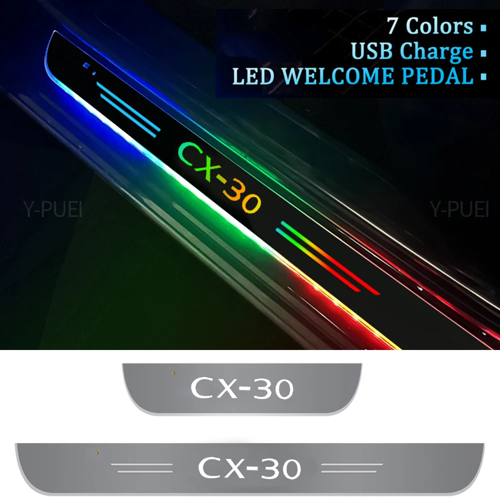 

For Mazda CX-30 USB Power Moving Car LED Projector Lamp Acrylic Door Sill Pathway Welcome Pedal Light Exterior Auto Accessories