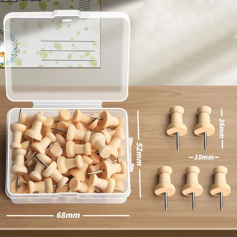 50PCS Muurkaarten Foto's Punaise Punaise Kurk Board Plastic Board Kopspijkers Push Pins Houten Knoppen Pins Duim Kopspijkers Pins