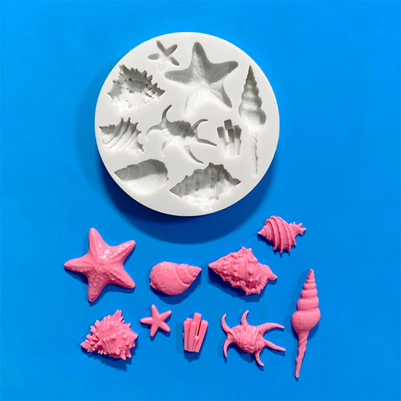 Marine series shell silicone mold conch starfish silicone mold pirate scallop silicone mold baking cake decoration mold.