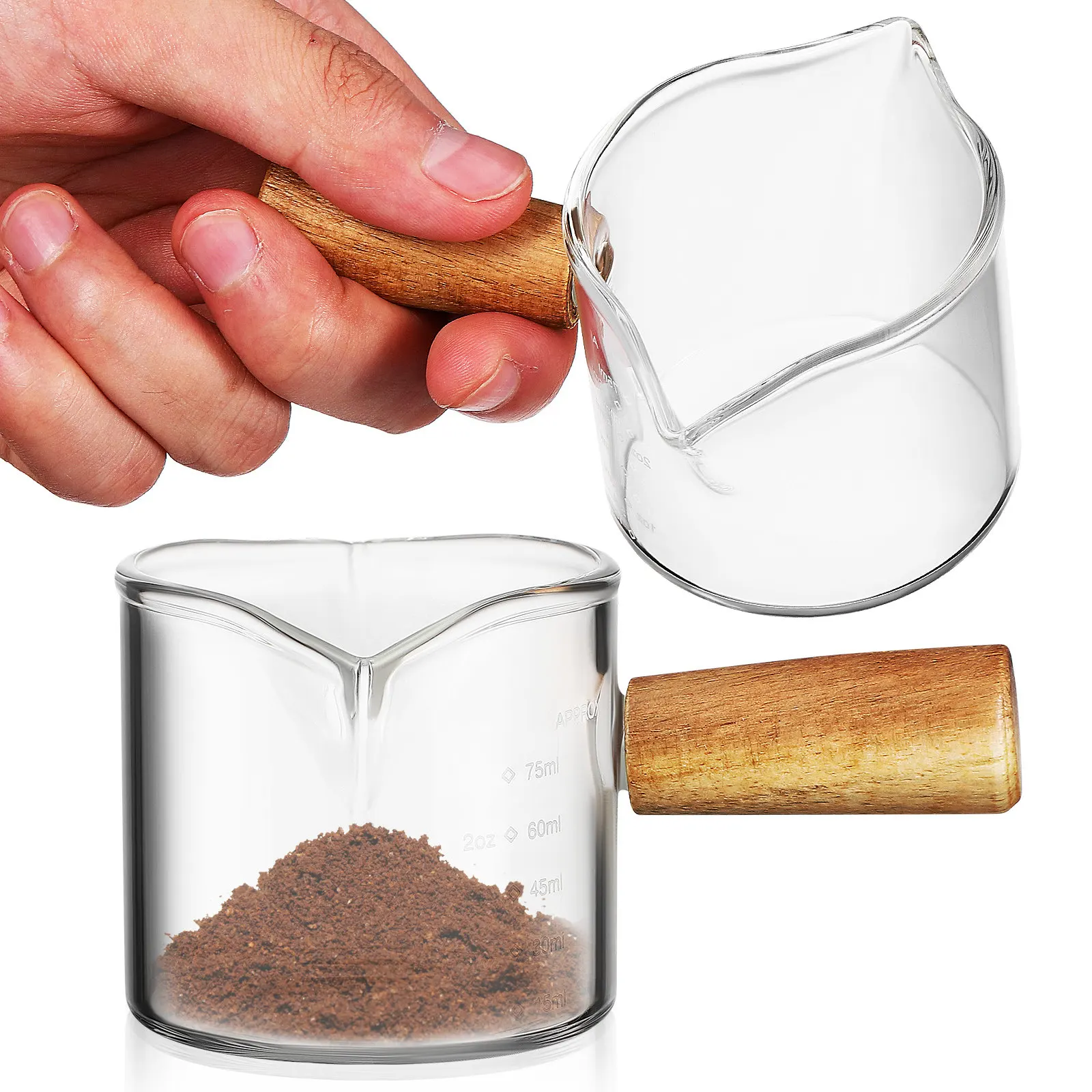 2Pcs Coffee Latte Cup Thick Glass Espresso Syrup Pitcher Milk Frothing Measuring Glass for Coffee Shop Bar Restaurant