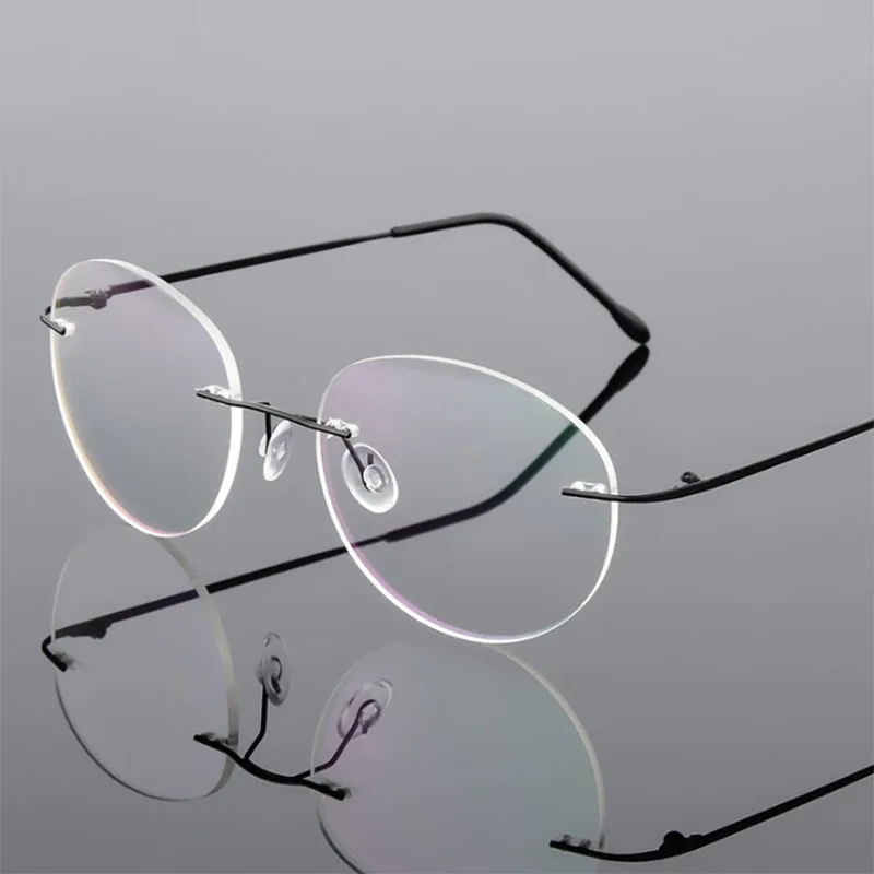 Titanium Alloy Framless Oval Myopia Glasses Finished Women Men Ultra-light Rimless Frame Eyeglasses 0 -0.5 -0.75 To -6.0