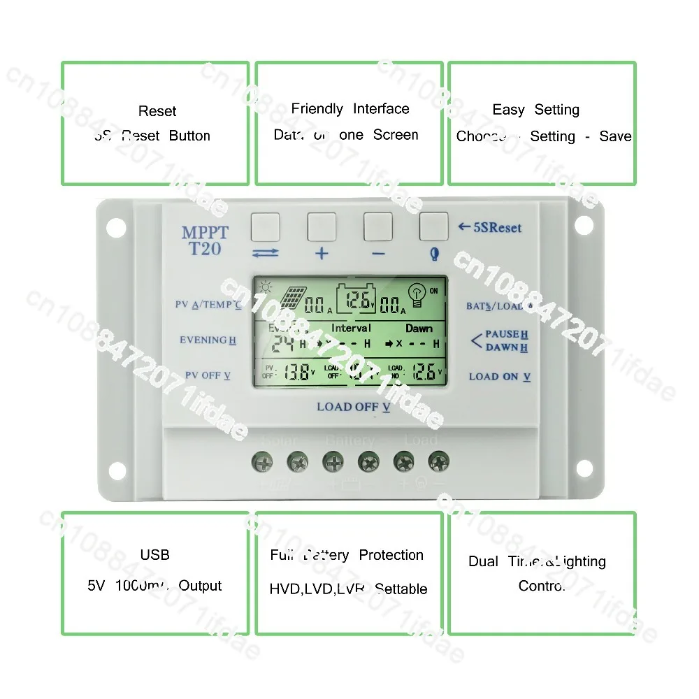 Y-SOLAR MPPT T20 10A 20A 30A 40A 60A 80A 12/24V Auto Controlador Solar Charge Controller with One Interface Instructions