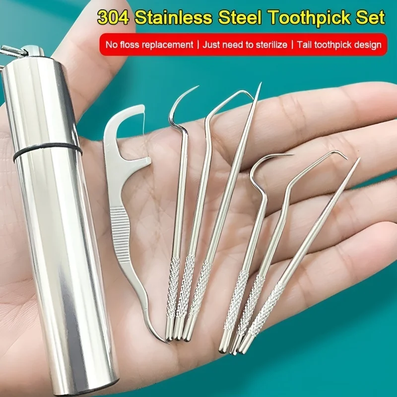 

304 Steel Portable Toothpick Metal Picking Teeth Cleaning Tool