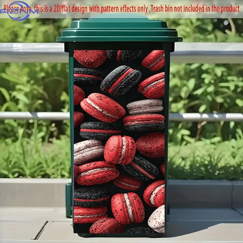 PC 2D Flat Self-Adhesive Trash Can Sticker, Red And Black Macaron Feast Decorative Sticker, Creative Trash Can Decoration, Sui