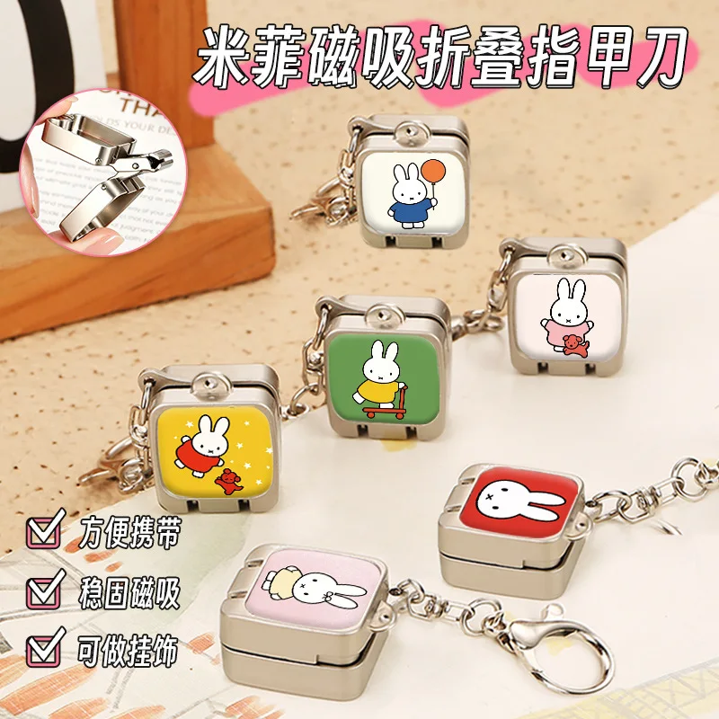 Miffy Rabbit Magnetic Folding Nail Clipper High Color Value Creative Cartoon Portable Nail Clipper Keychain Small Gift Pendant