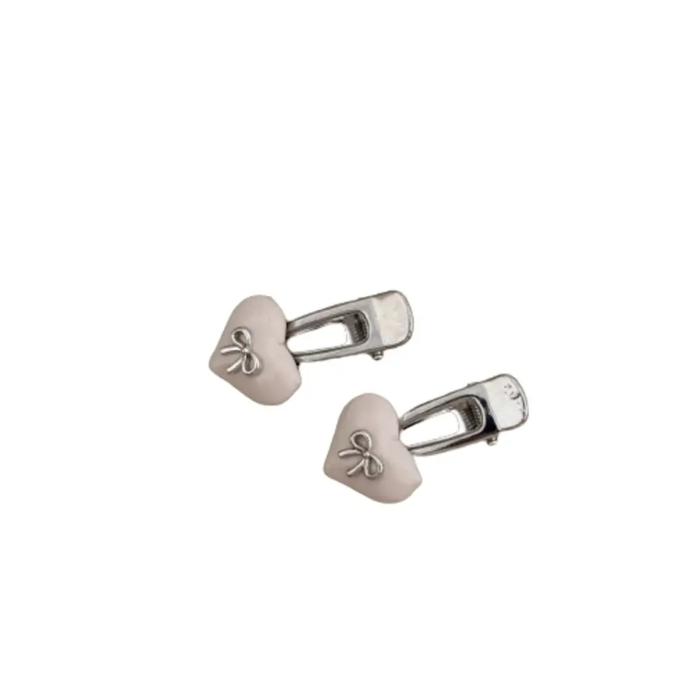 2pcs Mini Sweet Love Heart Hair Clip Korean Style Alloy Love Bow Hair Clip Candy Color Hair Accessories Duckbill Clip Girls