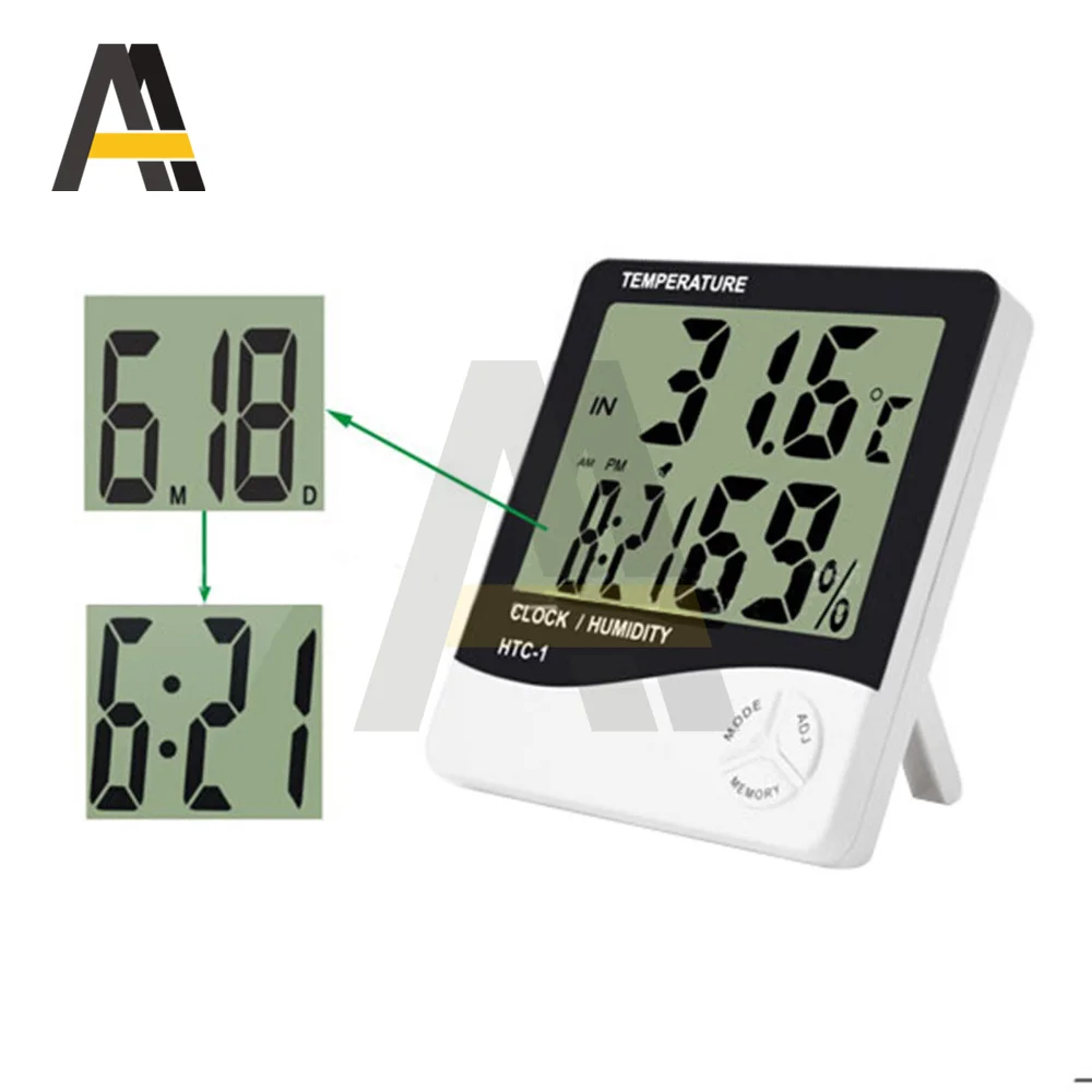 HTC-1 LCD Elektronik Digital Suhu Kelembaban Meter Indoor Outdoor Thermometer Hygrometer Weather Station Clock HTC-1