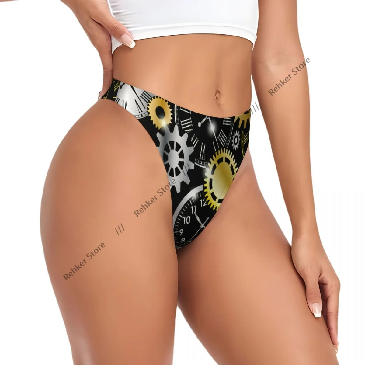 

Женские стринги с V-образным вырезом на талии, с принтом механических шестерен и часов, дышащие трусики