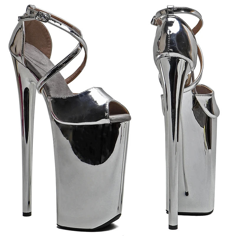 Leecabe-Sandales de soirée à bout ouvert, 26cm/10 pouces, dessus verni, petit, sexy, exotique, talons hauts, plateforme, chaussures de pole légiti