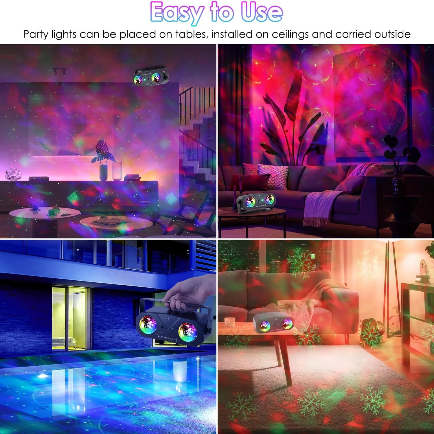 USB Power Dual Ball Disco Laser Light, 20 Patterns RGB LED + Water Ripple ,Sound Activated ,Remote Control For KTV Bar Party