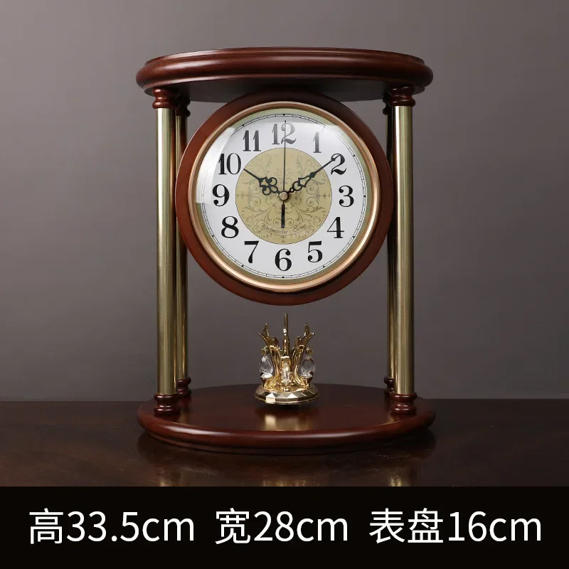 Luxury Mechanical Clock Wood Retro Silent Desk Clock with Pendulum Metal Vintage Desktop Chiming Clocks Clockwork Aesthetic Gift