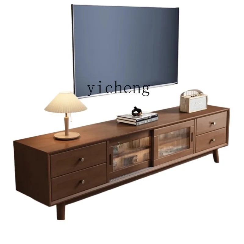 

Zf Solid Wood TV Cabinet Combination Modern Simple Small Apartment Living Room Walnut Cabinet