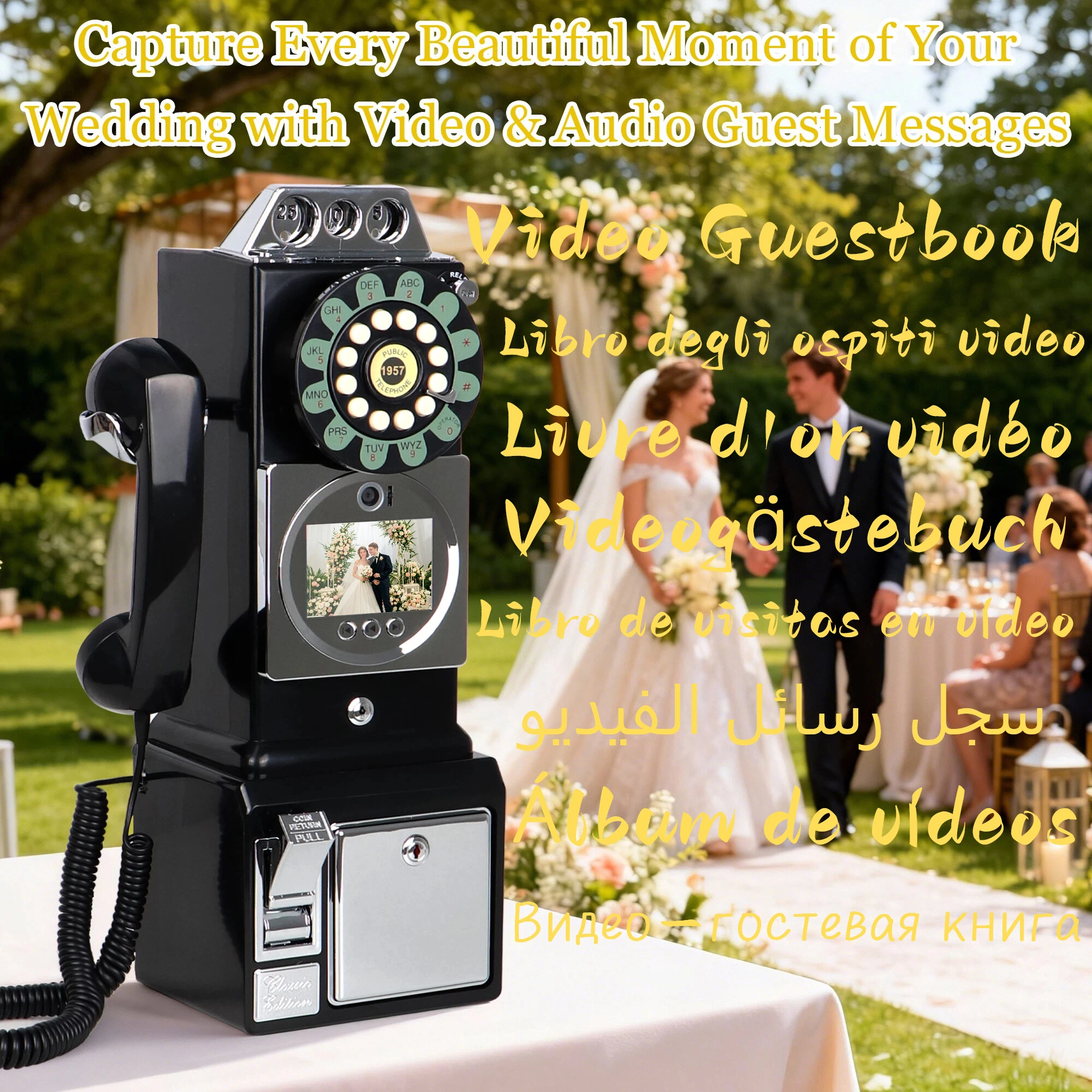 Retro Video GuestBook Telephone Wedding Voice Message Phone Welcome Video Recording 32GB Memory Gift Box for Wedding Birthday