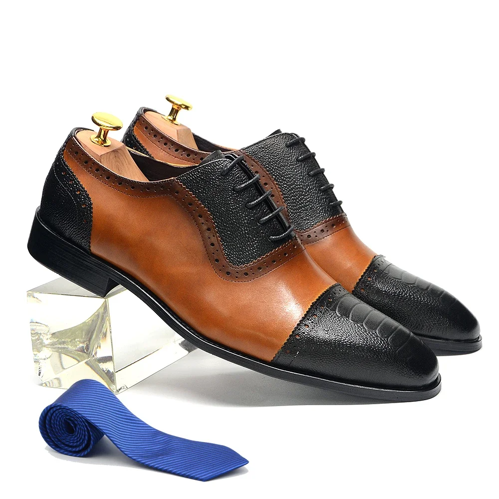 

Luxury Men's Brogue Formal Shoes Round Toe Mixed-Colors Men Oxford Dress Shoes Business Office Elegant Party Wedding Shoes Man