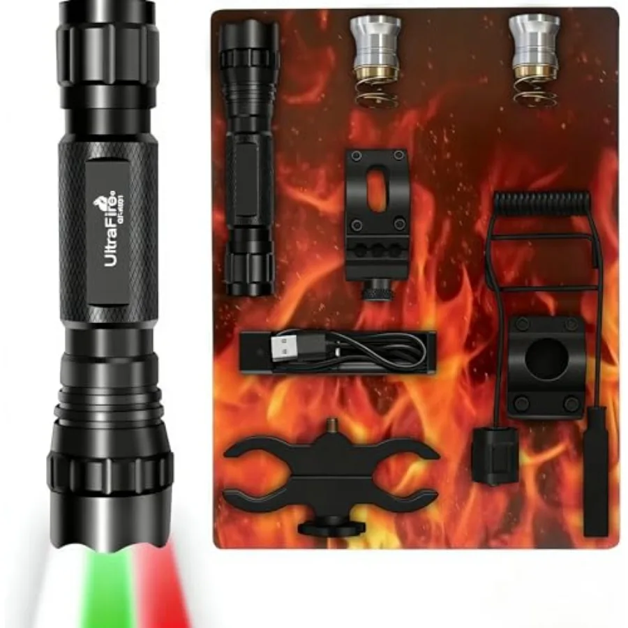 

Tactical Flashlights Predator Light with Interchangeable Red, Green, White,1200 Lumen LED Spotlight Light Hunting Flashlight wi