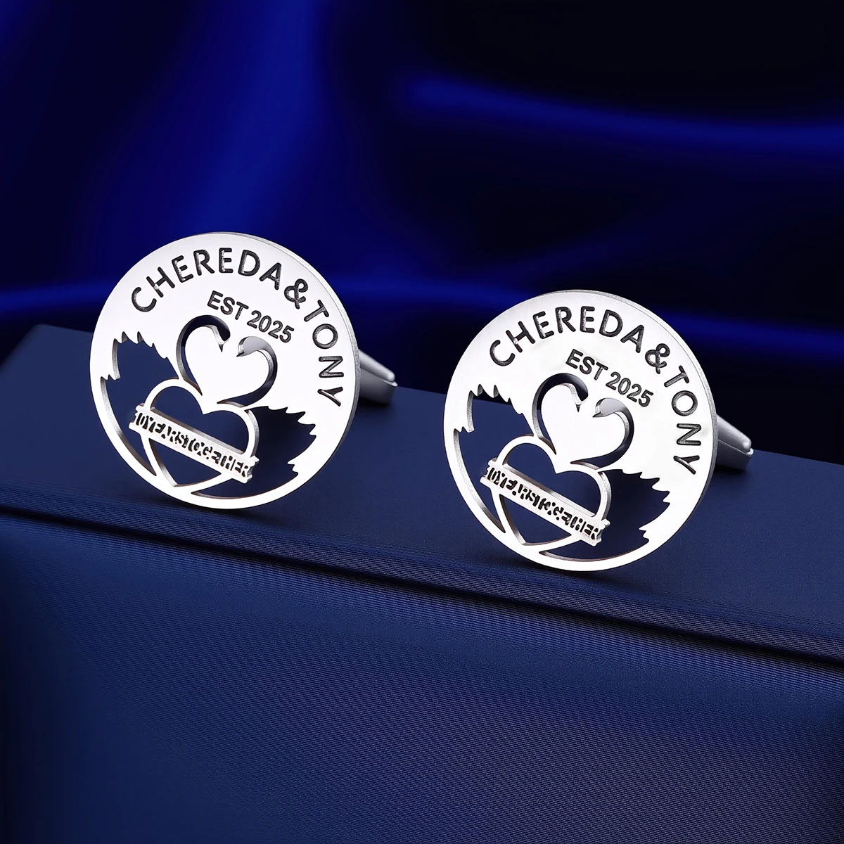 Customized Name Men's Double Heart Cufflinks Custom Suit Shirt Stainless Steel Buttons Sports Jewelry Gifts