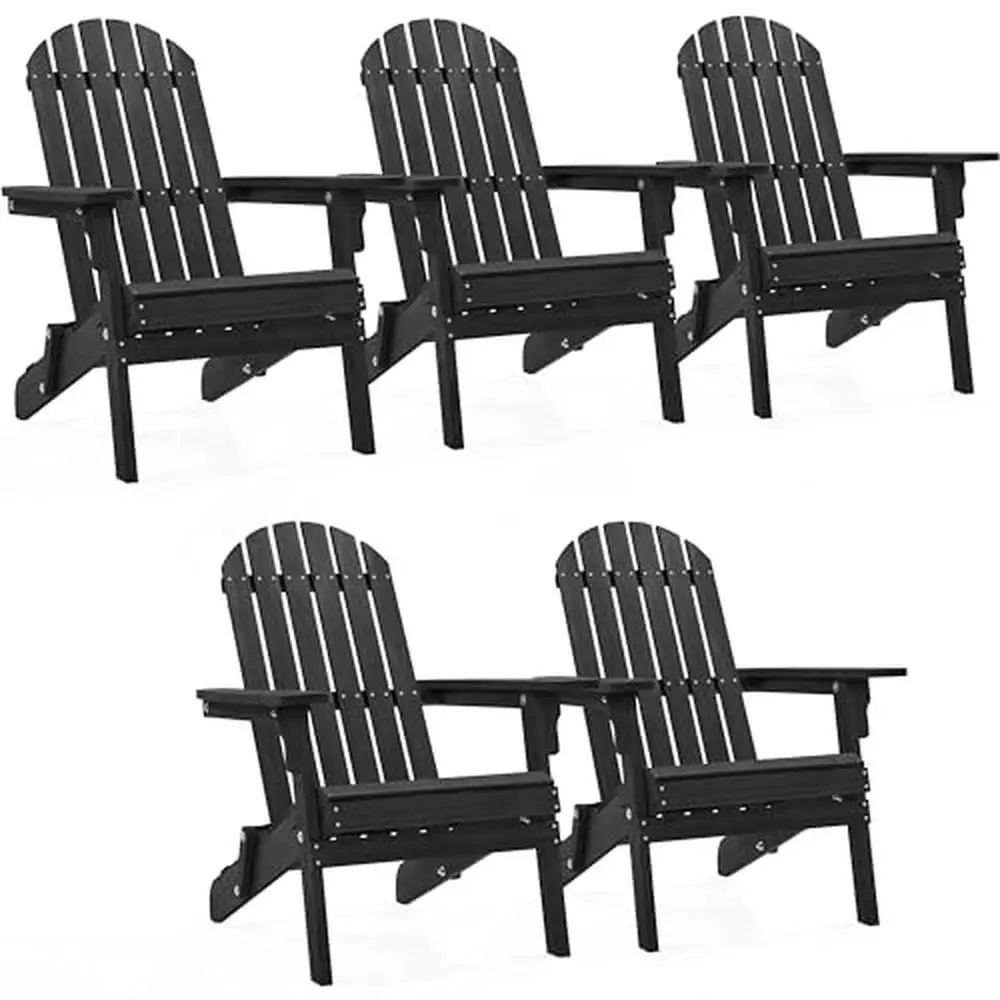 Solid Wood Outdoor Garden Chair Set 5 Weather Resistant Fire Pit Lounge Chairs