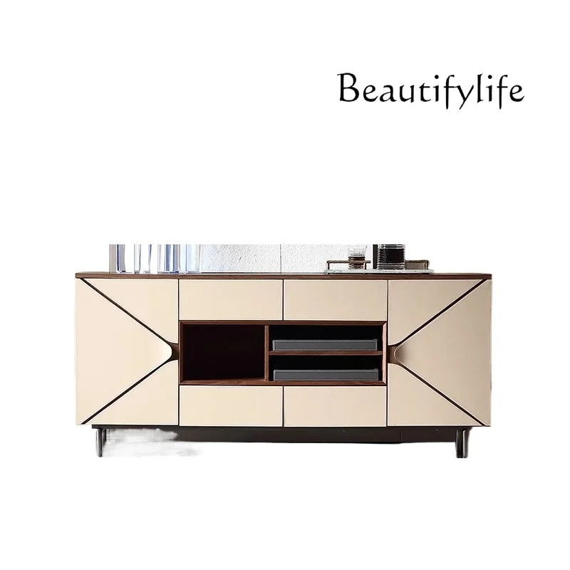 

minimalist saddle skin rock slab dining side cabinet, porch against the wall locker, heightened master bedroom TV cabinet