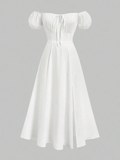 Plus Size Women's Spring/Summer French Style Strapless Waist High Cut Long Dress Pure Colour One-piece Neck Elegant Casual