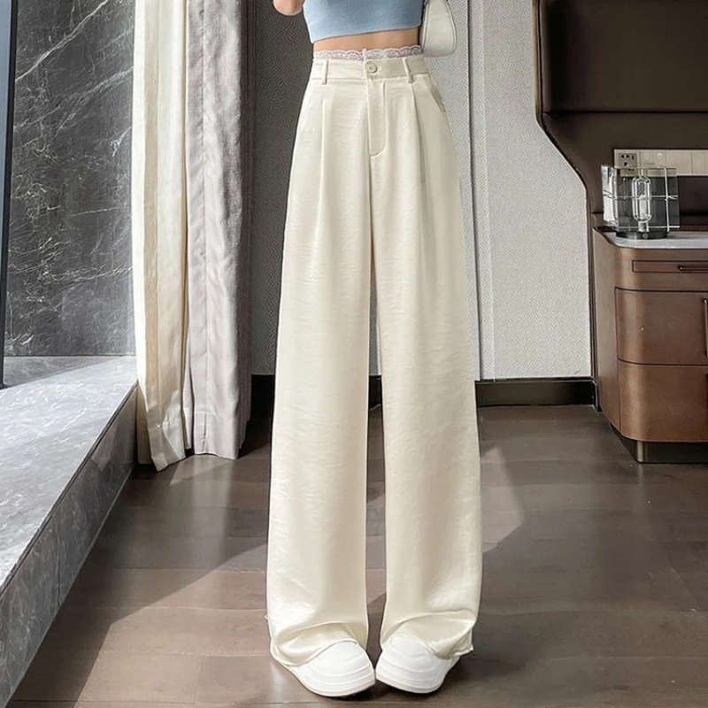 

Свободные однотонные брюки-палаццо для женщин, плиссированные, с высокой талией, лето 2025, модные повседневные офисные брюки для женщин