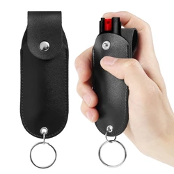 LLavero de cuero con soporte para pulverizadores de pimienta, Mini bolsa de almacenamiento portátil con cubierta EDC, accesorio de autodefensa para mujer, solo funda