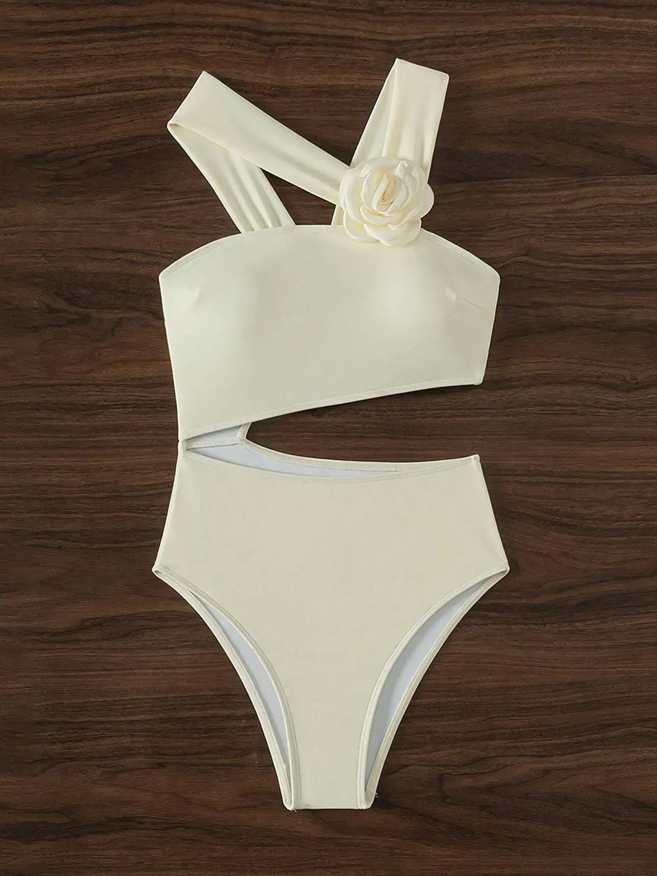 sexy fiore 3D colletto obliquo costume da bagno bikini intero vita cava perizoma costumi da bagno body donna costumi da bagno biquini tankini