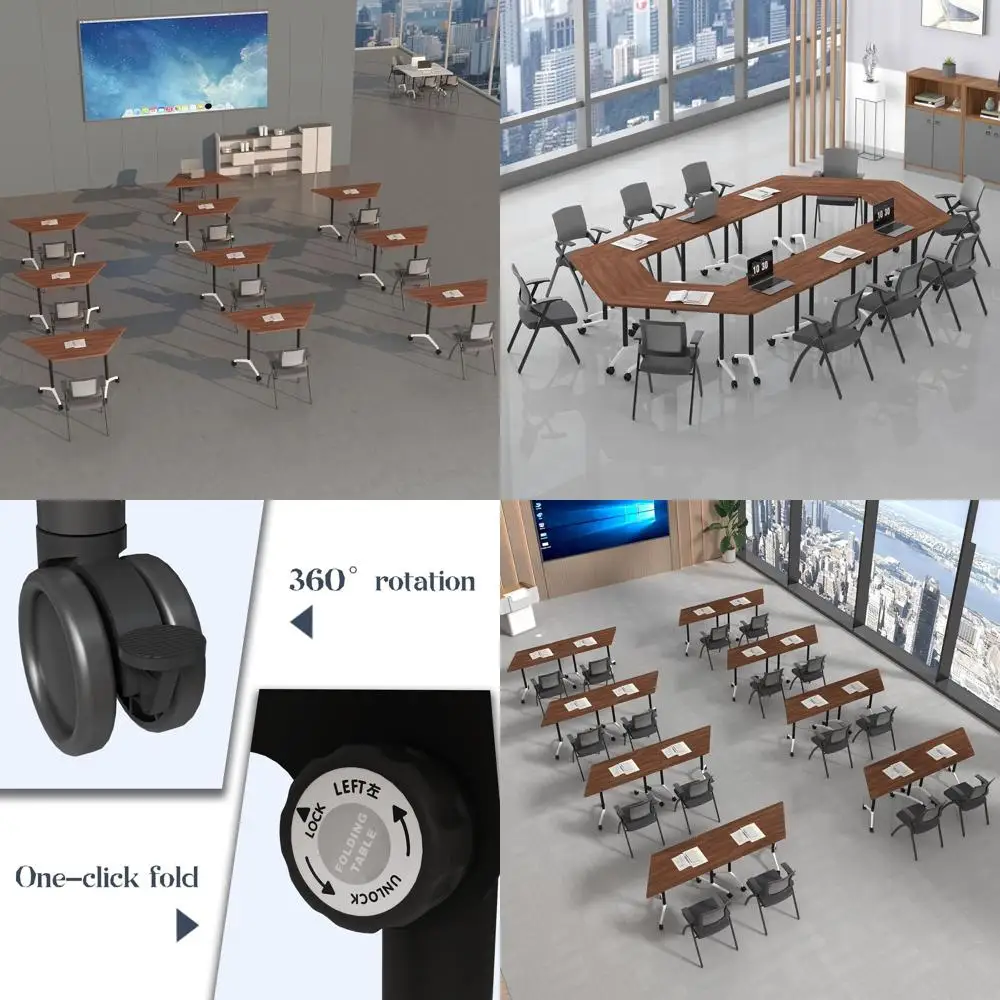 

4 Pack Walnut Portable Folding Conference Tables with Locking Wheels for Meetings, Offices, and Classrooms