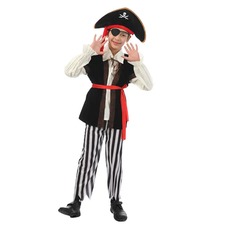 Captain Pirate Skull Costume Kid Boy Girls Halloween Buccaneer Cosplay Outfit Cool Hat Pants Suit