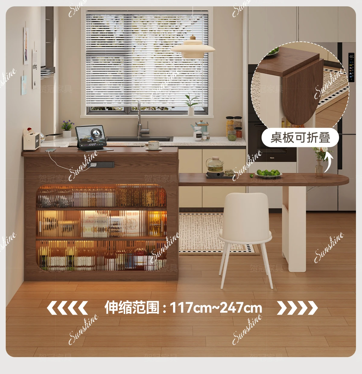 Open kitchen bar island table dining table integrated medium and ancient style small apartment solid wood living room partition