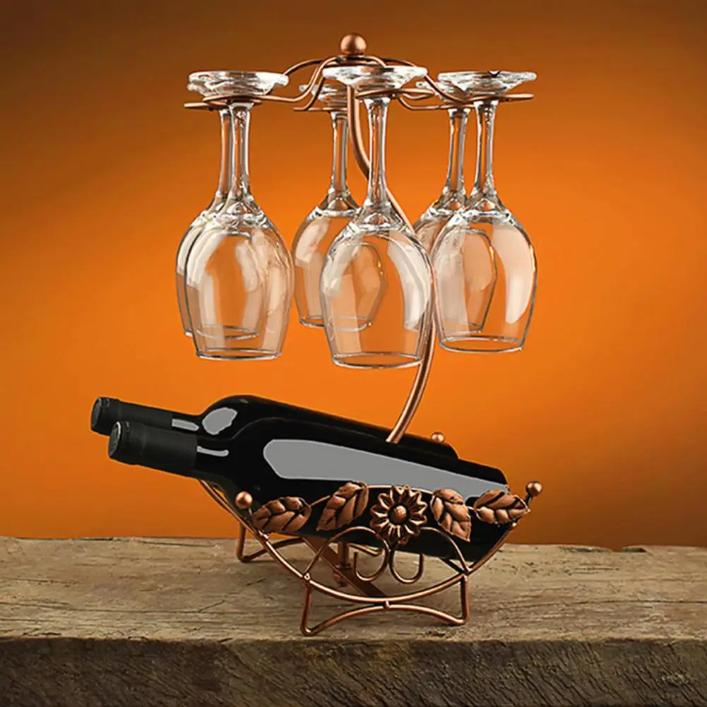 Anti-slip Wine Rack Rustic 2-tier Iron Wine Glass Rack Bottle Holder Vintage Wine Rack Decorative Countertop Home Bar Stand Iron