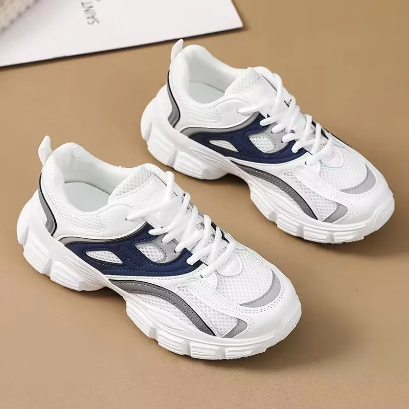 White Platform Women's Sneakers 2024 Spring Lace-Up Thick Bottom Vulcanize Shoes Woman Pu Leather Breathable Sports Shoes Ladies