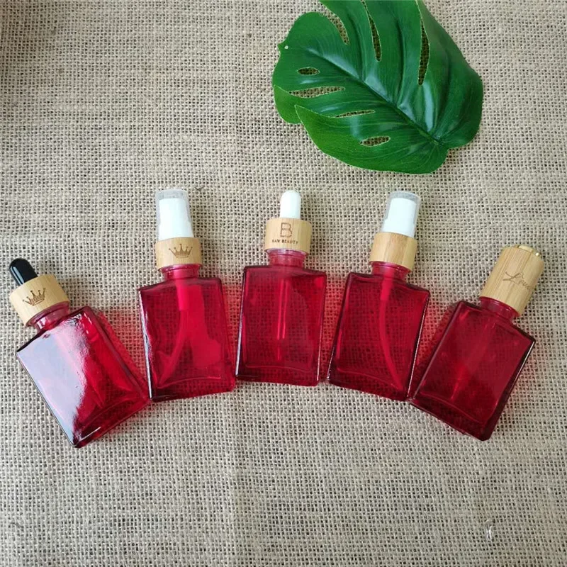 

environmental bamboo dropper bottles sqaure glass dropper perfume bottle glass bamboo cosmetic packaging essential oil bottle