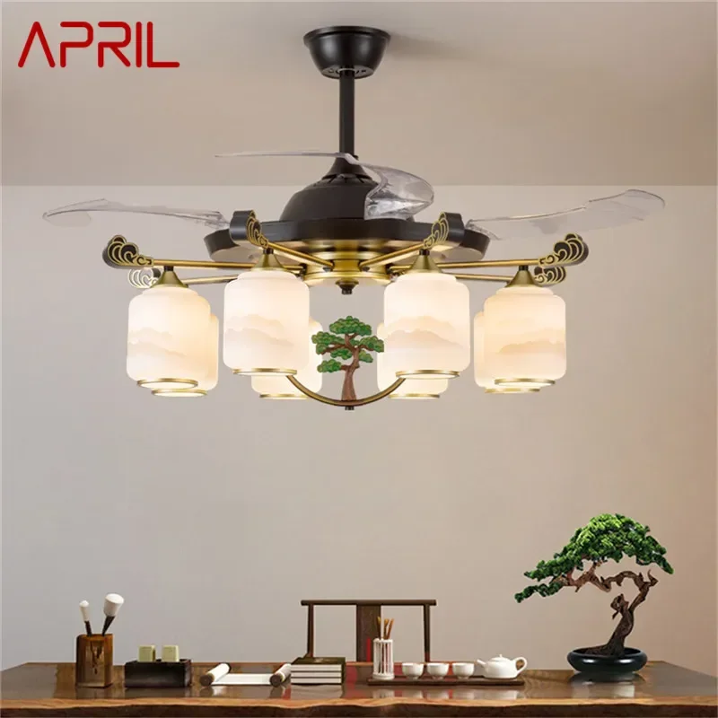 APRIL Modern Stealth Fan Light Luxury Living Room Restaurant Bedroom Ceiling Fan Light Remote LED Electric Fan Light