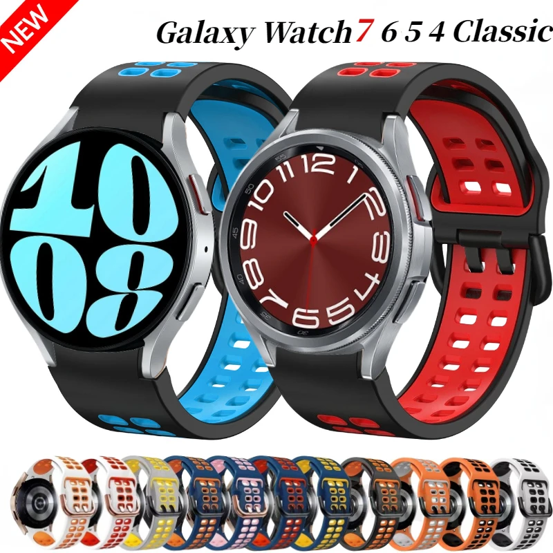 

No Gap Silicone Strap for Samsung Galaxy Watch 7/6/5/4 44mm 40mm 45mm Two-Color Sport Wristband Watch 6 4 Classic 47mm 43mm Band