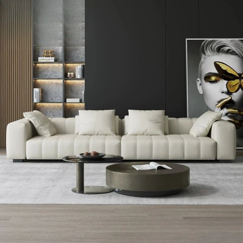 Italian minimalist first-layer cowhide leather sofa simple and modern small apartment