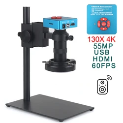 48MP 4K USB HDMI VGA Digital Video microscopio monoculare fotocamera Zoom continuo 130X obiettivo con attacco a C per strumenti di riparazione PCB