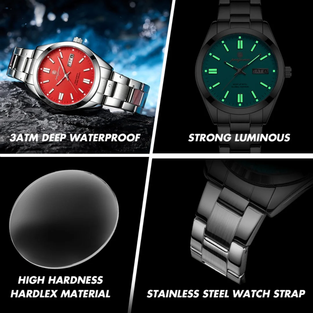PAAZOMU Luxury Automatic Watch For Men Waterproof Stainless Steel Quartz Wristwatch Sports Diving Luminous Watch Man Gift Reloj