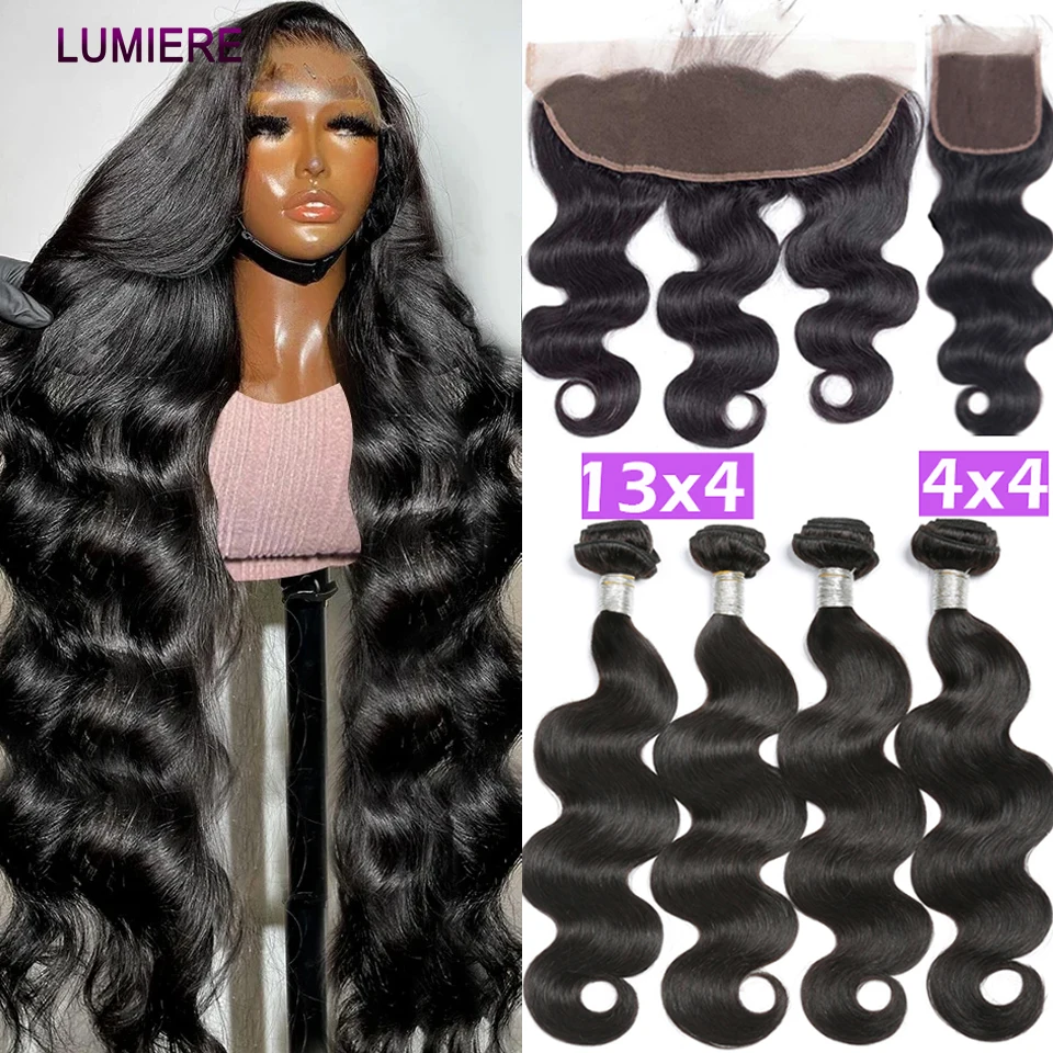 30 inch Body Wave Human Hair Bundles With HD Transparent Lace Closure Frontal And Bundles Hair Bundles Deal Hair Weave Extension