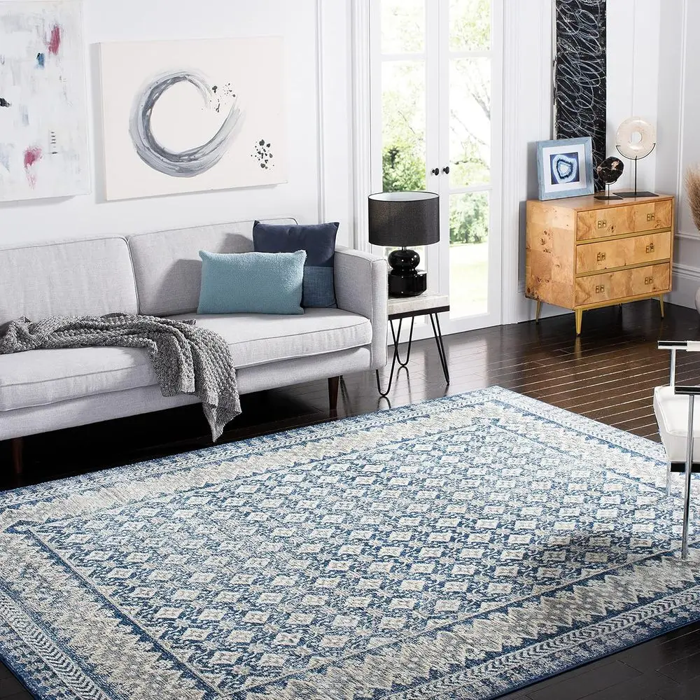 

X-Large 11' x 15' Area Rug - Navy & Beige, Oriental Distressed Design, Non-Shedding, Easy Care, Ideal for High Traffic Living Sp