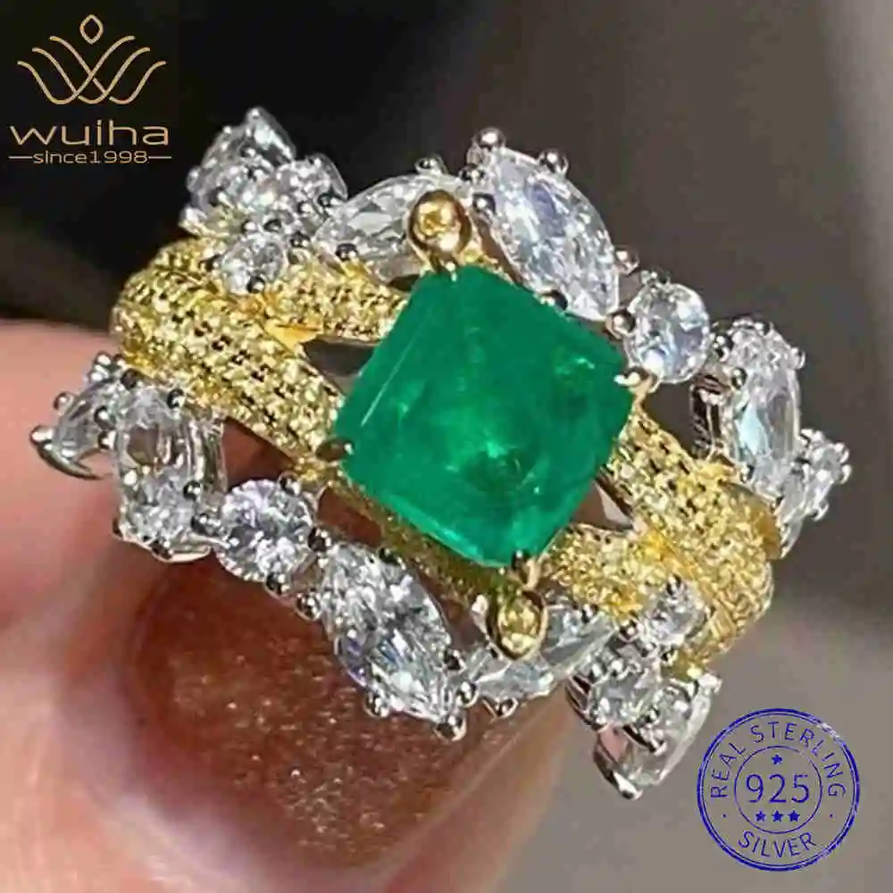

WUIHA Vintage 100% 925 Sterling Silver Emerald High Carbon Diamonds Gemstone Wedding Band Engagement Ring Fine Jewelry Wholesale