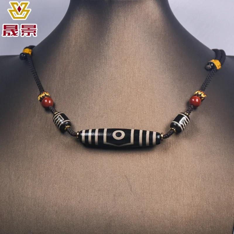 Agate Nine-Eyed Dzi Pendant Tibetan Buddhist Bead Hanging Ornament Necklace Men And Women Collarbone Chain Handmad