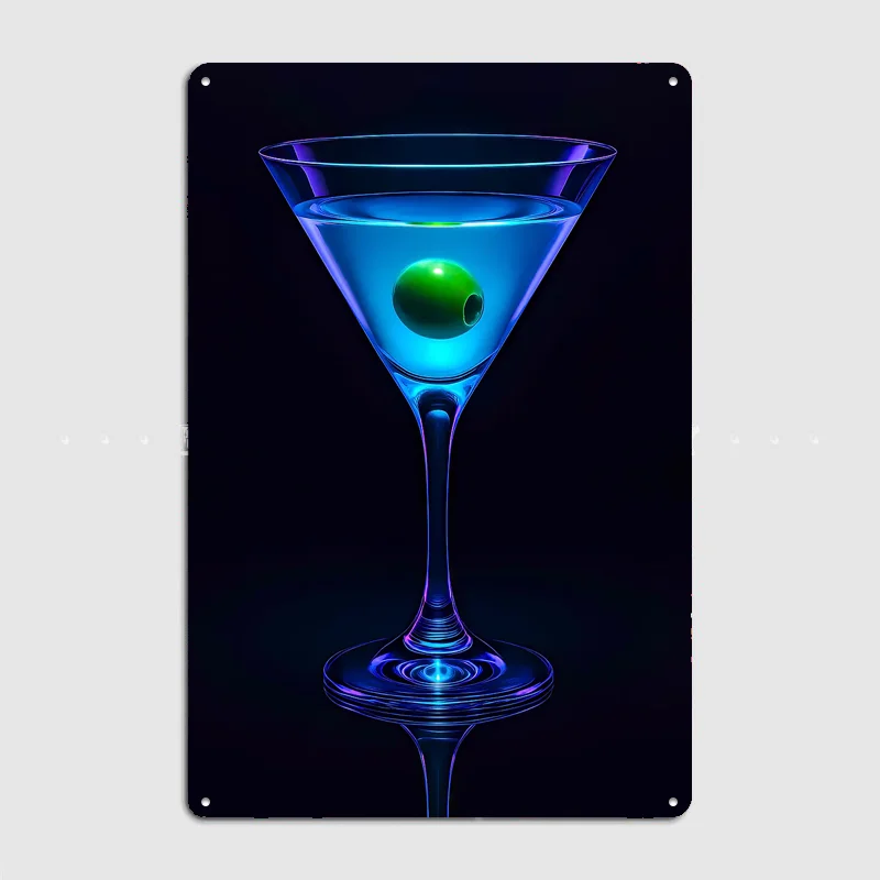 Blue Martini with Olive Drink Poster Retro Metal Custom Sign Pub Room Decoration Bar Posters Indoor Home Wall Decor