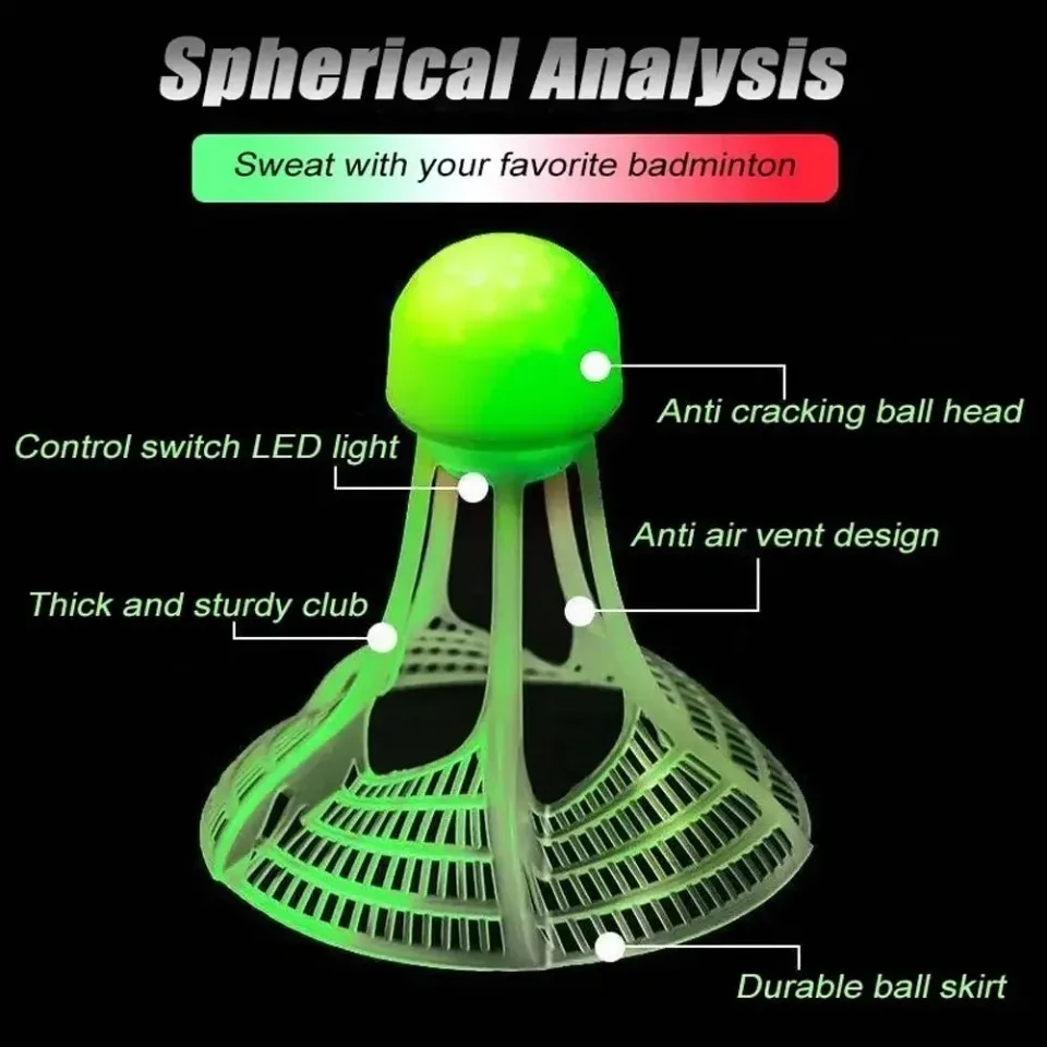 

1 шт., ветрозащитный светящийся в темноте волан для бадминтона, мяч для ночного спорта на открытом воздухе, ветроустойчивый тренировочный аксессуар