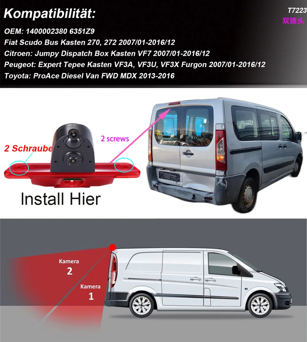 Dual Camera for Toyota Proace/ Peugeot Expert /Citroen Jumpy /Fiat Scudo Bus brake light